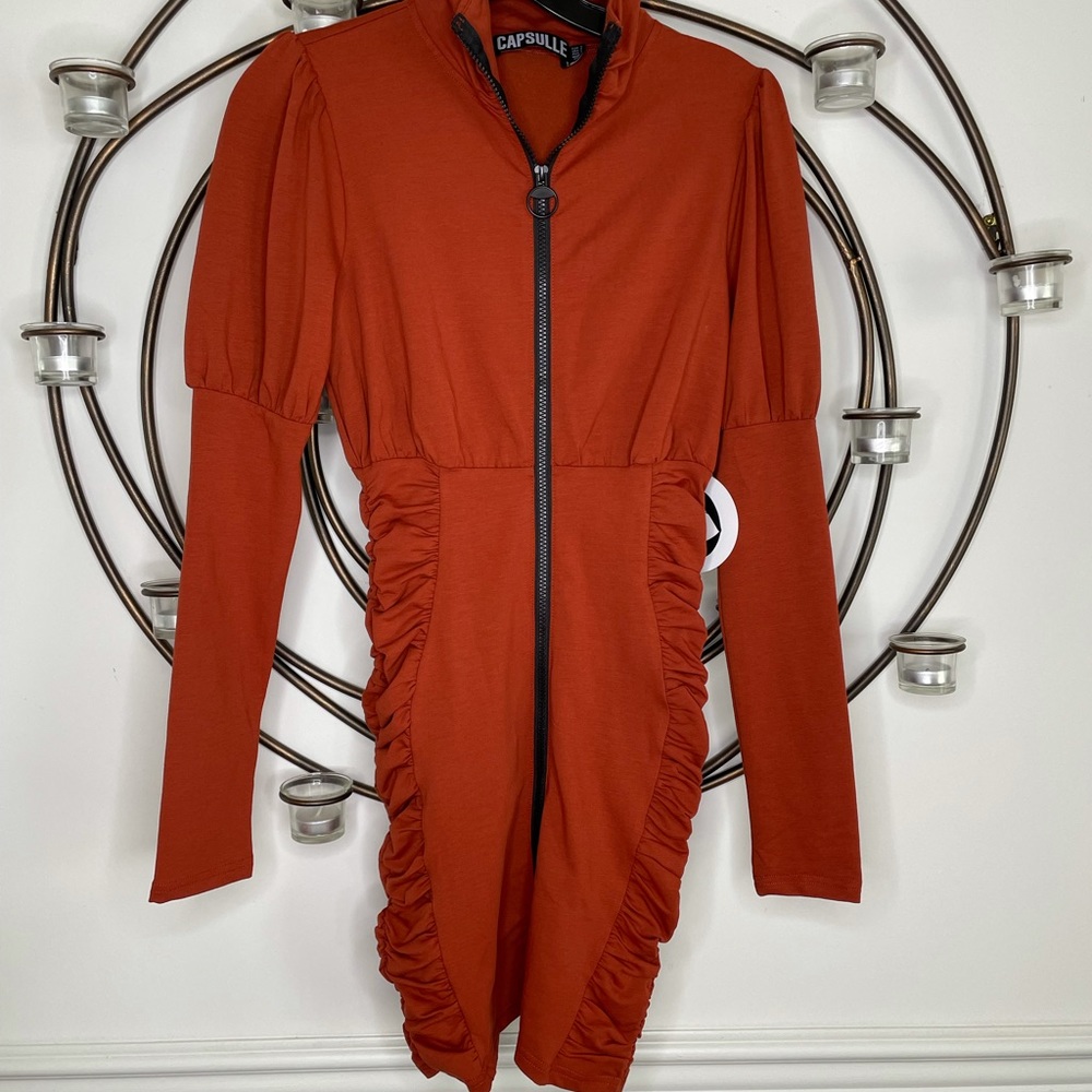 Brick colored mini dress with a body con fit. Smoke free home. No pets.